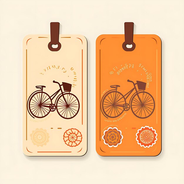 Foto fietswinkel tag card gerecycled karton retro design bruin 2d vector design collectiekaart plat