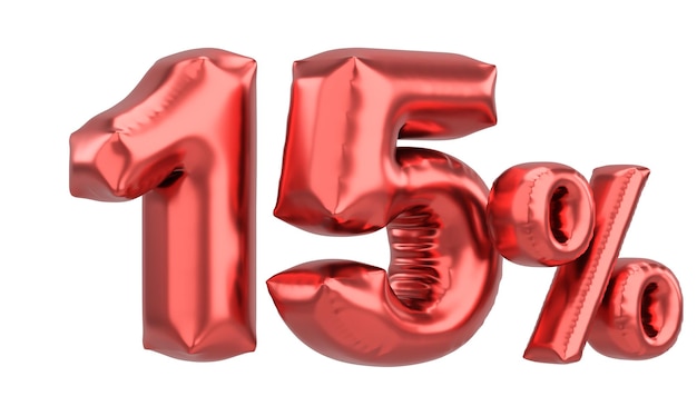 Fifteen percent 15 balloon text 3D illustration