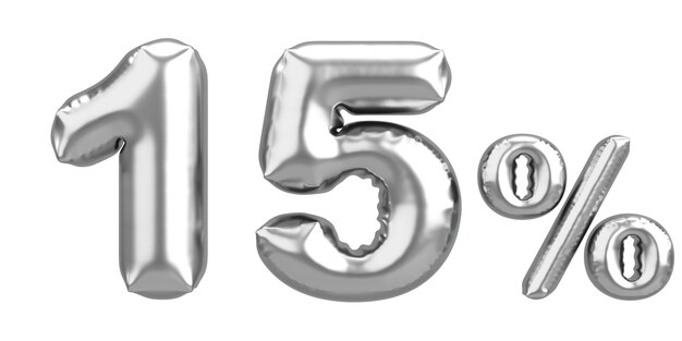 Fifteen percent 15 balloon text 3D illustration