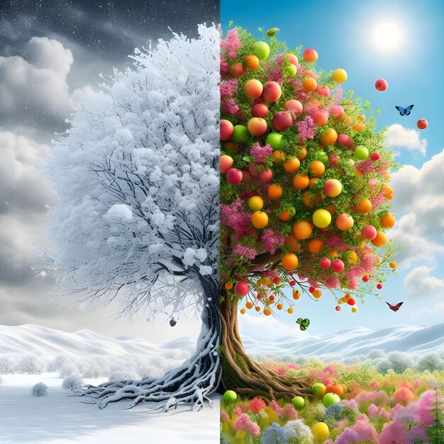 Photo a fifth dimensional image that represents the transition from spring to winter