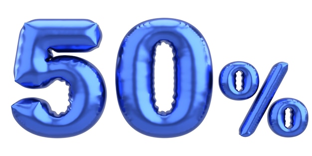 Fifty percent 50 balloon text 3D illustration