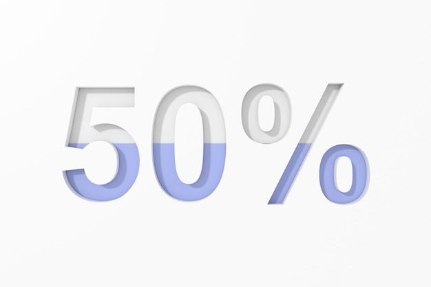 50 % 텍스트 디자인. 3D 렌더링.