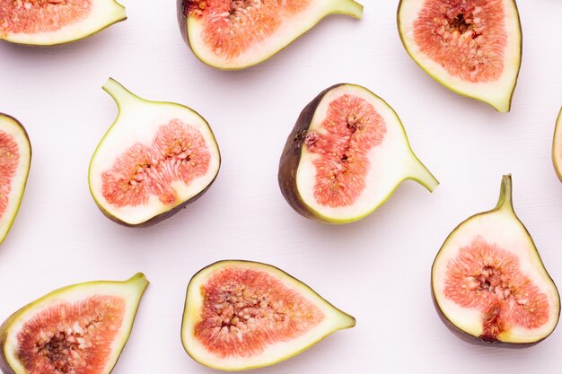 Fig fruits isolated on white surface. Top view. 