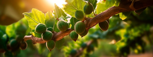 Fig grows on a tree in the harvest garden Generative Ai