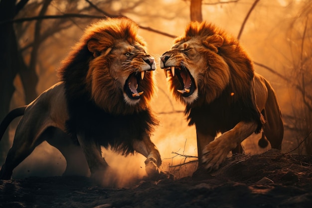 Photo fight scene lions