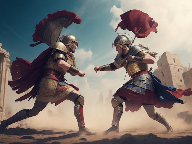 Fight of two Roman soldiers Digital art Generative AI