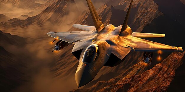 Photo a fighter jet can shoot down drones in the air in the style of realistic hyperdetailed rendering