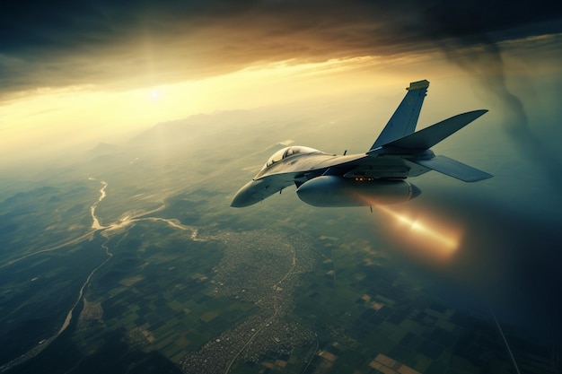 A fighter jet flies through the sky with the words air force on the tail.