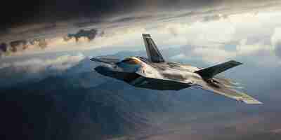 Photo a fighter jet flying in the sky with clouds in the background.