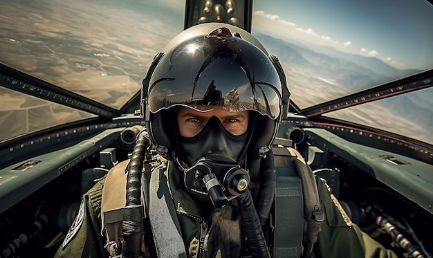 Foto un pilota di jet da combattimento in servizio ai generativo