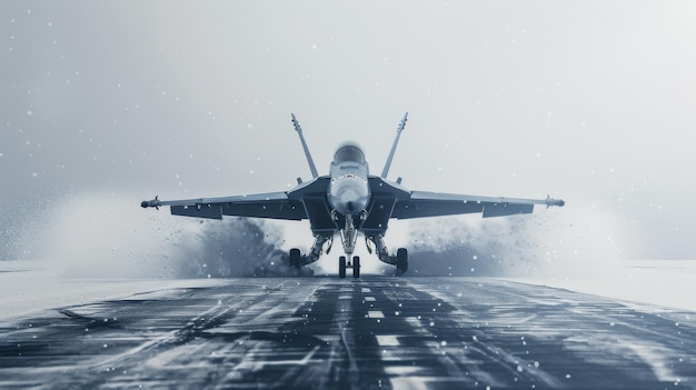 Photo fighter jet taking off from airport runway