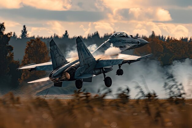 滑走路から離陸する戦闘機