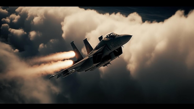 尾翼から煙が出ている戦闘機。