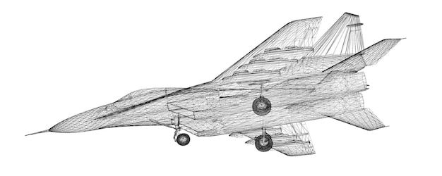 Fighter plane model, body structure, wire model