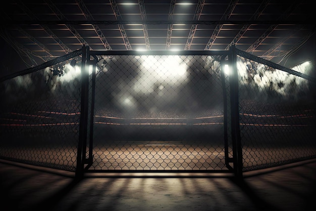 Photo fighting arena with grid and searchlights for battles mixed martial arts mma