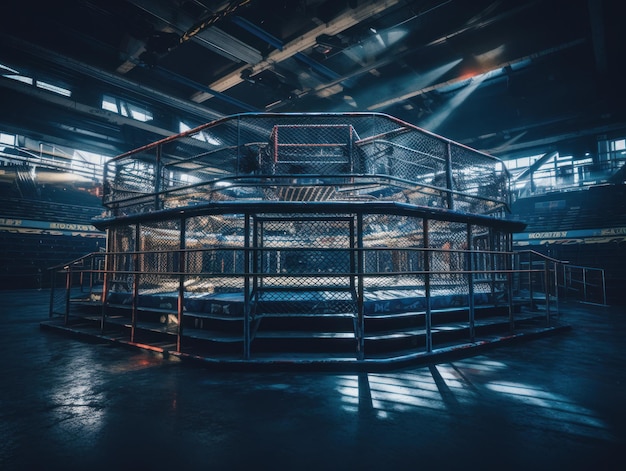 In the fighting cage Interior view of sport arena Created with Generative AI technology