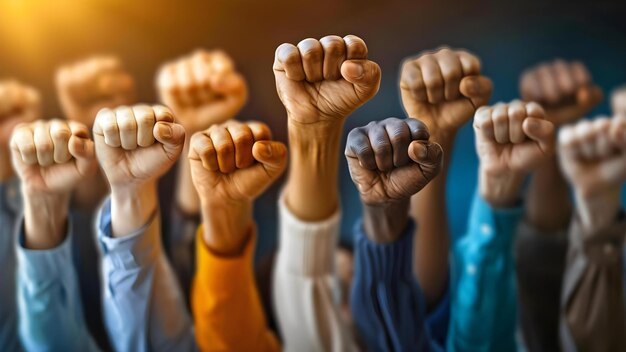 Fighting for Change A Diverse Group of Activists Using Their Fists Concept Social Justice Activism Diversity Empowerment Unity