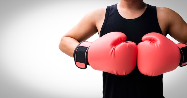 Fighting man with boxing gloves