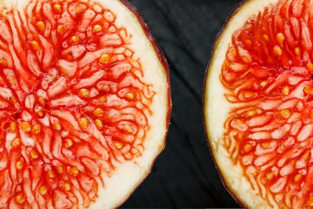 Photo figs are ripe. closeup of sliced fig fruits