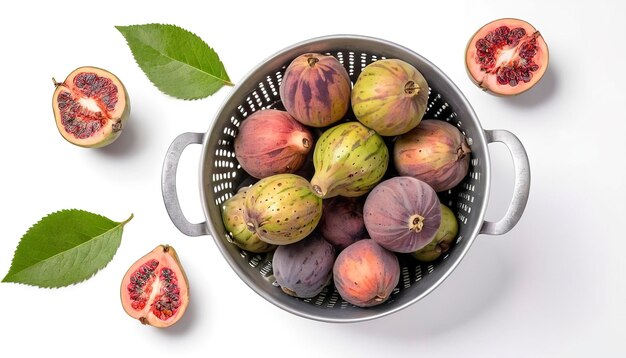 Figs in a colander organic fruit Isolated on white background