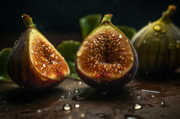 Figs on a table with water drops on them