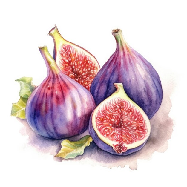 Figs in watercolor style with ink outline on white background generative AI