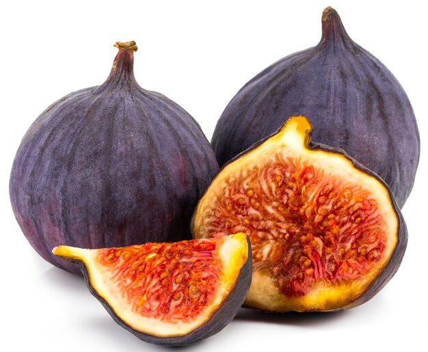 Figs with half and quarter isolated on white background. With clipping path.