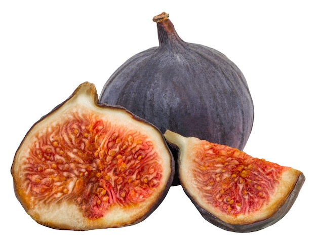 Figs with half and quarter isolated on white background. With clipping path.