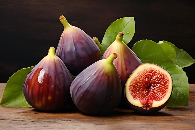 Figs on wooden background Fresh Fig fruits