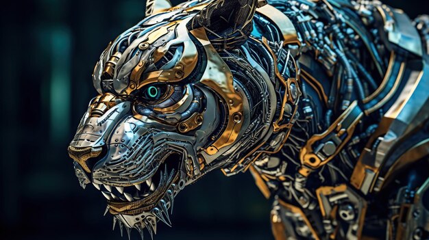 Figure of a cyborg robot tiger Generative AI