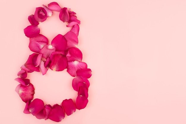 figure eight of rose petals on a pink background