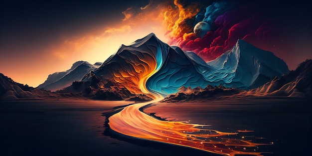 Photo figure fabulous mountain view unreality generative ai