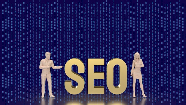 The figure and gold text seo on digital background 3d rendering