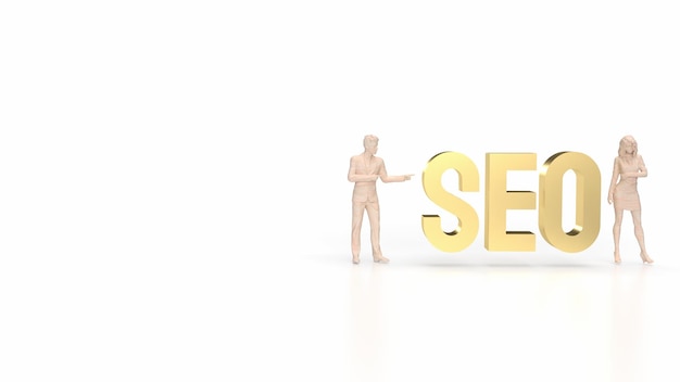The figure and gold text seo on white background 3d rendering