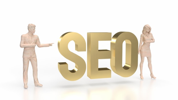 The figure and gold text seo on white background 3d rendering