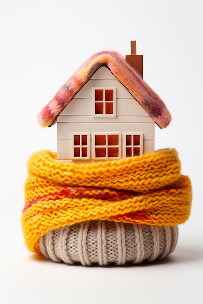 figure of house and warm scarf on white back