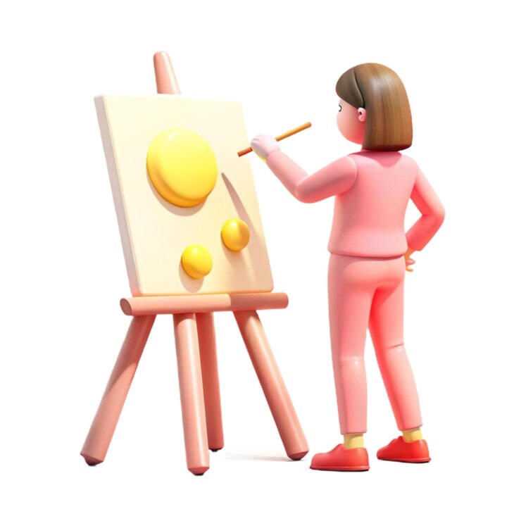Photo フィギュアがピンクの女性の絵を描いている