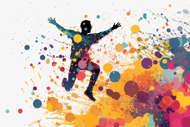 喜びに飛び跳ねる姿 混沌とした色彩 美しいイラスト画像 生成AI