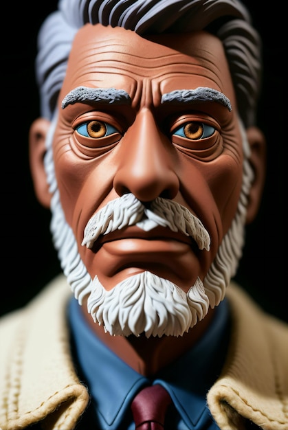 Photo the figure of an old man with a white beard made of clay and felt
