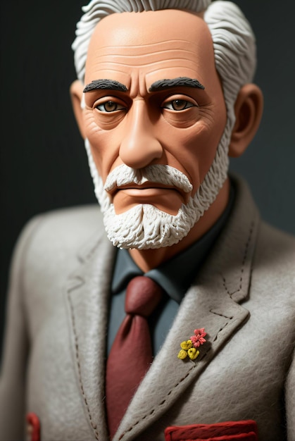 the figure of an old man with a white beard made of clay and felt