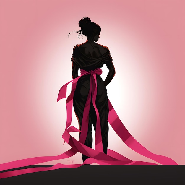 Foto figura in silhouette in possesso di un nastro rosa consapevolezza del cancro al seno