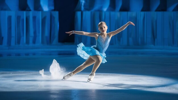Девушка на фигурных коньках на ледяной арене