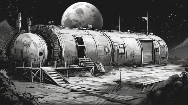 Рисунок Эскиз Лунной базы Генеративный ИИ