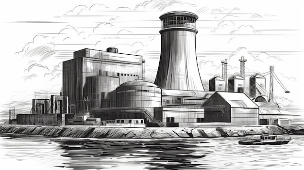 Figure sketch nuclear power plant Generative AI