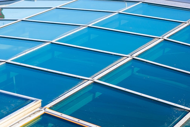 Figured glass roof blue glass on the roof of the building