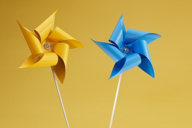 figured windmills in the colors of the flag of Ukraine. ecological energy.