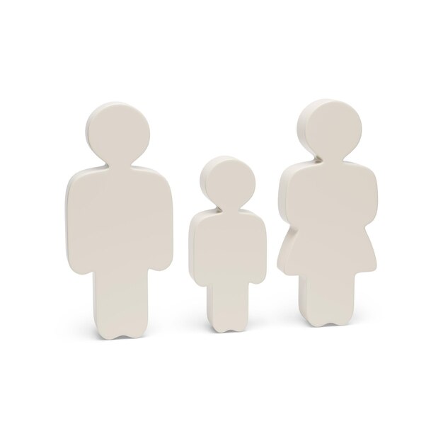 Figuren van een familie geïsoleerd op een witte achtergrond 3D-illustratie.