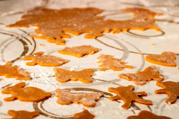 Figures of brown dough for making gingerbread