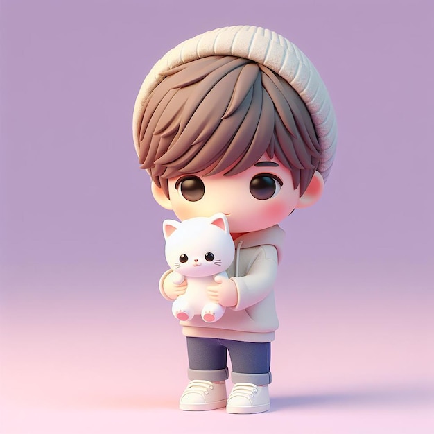 Photo a figurine of a boy holding a white rabbit