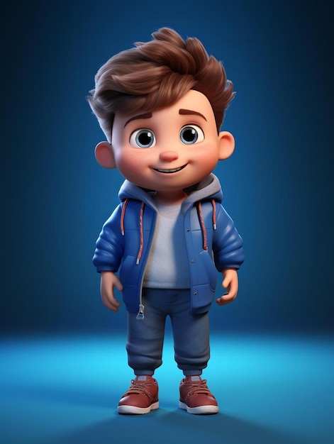 A figurine of a boy wearing a blue jacket with a white shirt and blue jeans